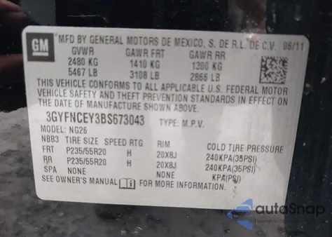 2011 Cadillac Srx Premium Collection from USA, damaged, VIN 3GYFNCEY3BS673043